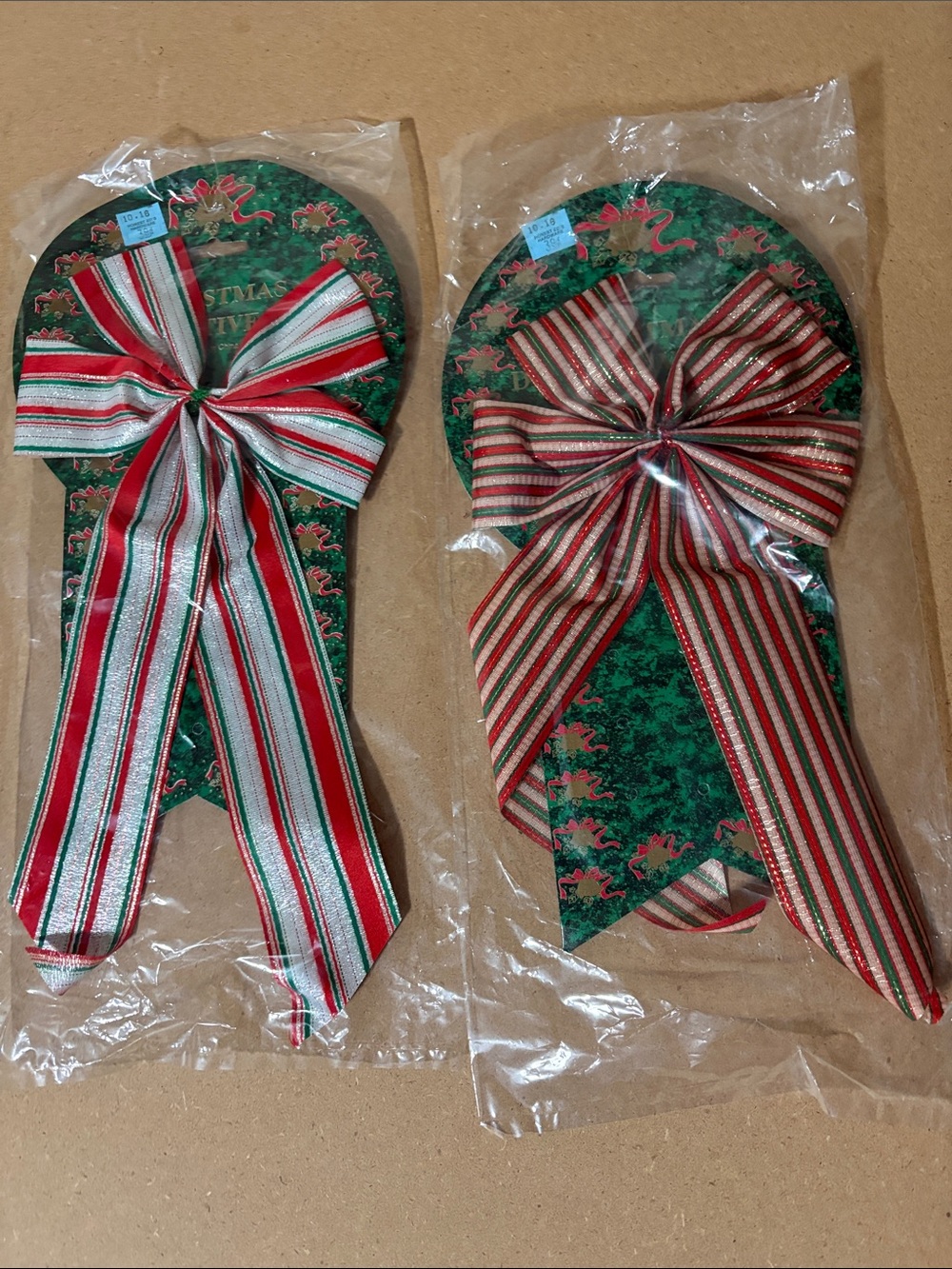 Pair of Holiday Ribbon Bows in Red, Green, White vintage honest Ed’s originals